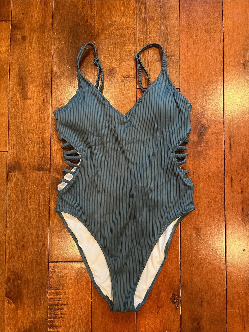 PINK Victoria's Secret Teal Ribbed One-Piece Swimsuit with Side Straps